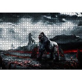 Cakapuzzle Lavlar ve Goril Savaşçılar İllüstrasyon 120 Parça Ahşap Puzzle