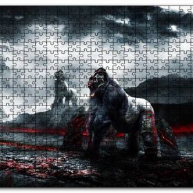 Cakapuzzle Lavlar ve Goril Savaşçılar İllüstrasyon Mdf 120 Parça Puzzle