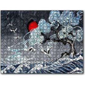 Cakapuzzle Leylekler Dalgalı Deniz Ağaç ve Güneş Yağlıboya Mdf 120 Parça Puzzle