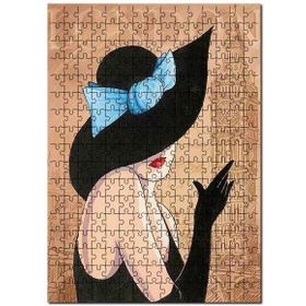 Cakapuzzle London Zeminde Mavi Fiyonklu Şapkalı Kadın Mdf 1000 Parça Puzzle