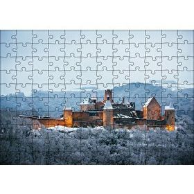 Cakapuzzle Lüksemburg Bourscheid Kalesi ve Karlı Tepeler 120 Parça Ahşap Puzzle