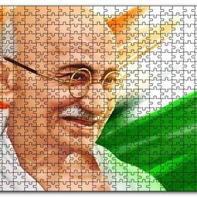 Cakapuzzle Mahatma Gandhi Turuncu Buyaz Yeşil Fon Mdf 500 Parça Puzzle