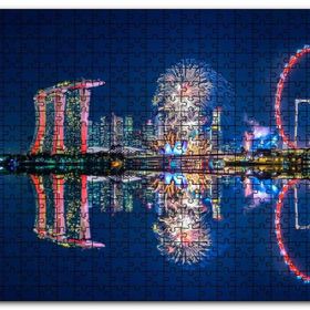 Cakapuzzle Malezya Singapur Gökdelenler ve Gece Yansımaları Mdf 500 Parça Puzzle