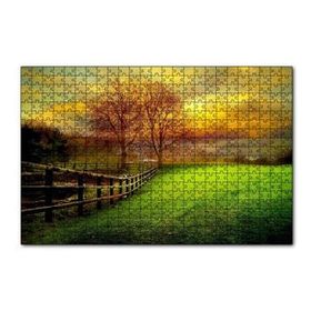 Cakapuzzle Manzara Çitler Ağaçlar Bulutlu Sarı Gökyüzü 120 Parça Ahşap Puzzle