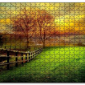Cakapuzzle Manzara Çitler Ağaçlar Bulutlu Sarı Gökyüzü Mdf 1000 Parça Puzzle
