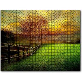 Cakapuzzle Manzara Çitler Ağaçlar Bulutlu Sarı Gökyüzü Mdf 500 Parça Puzzle