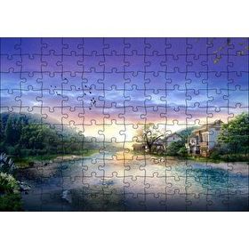 Cakapuzzle Manzara Resmi Nehir Ev Orman 120 Parça Ahşap Puzzle
