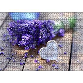 Cakapuzzle Masada Buket Lavanta ve Tahta Kalp Mdf 1000 Parça Puzzle