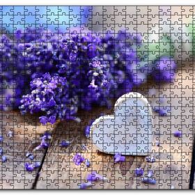 Cakapuzzle Masada Buket Lavanta ve Tahta Kalp Mdf 120 Parça Puzzle