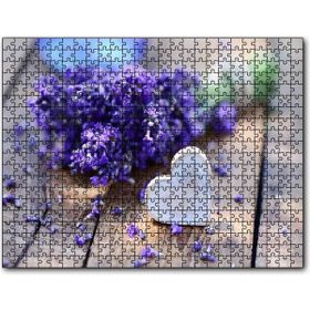 Cakapuzzle Masada Buket Lavanta ve Tahta Kalp Mdf 120 Parça Puzzle