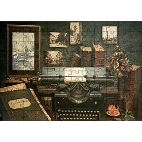 Cakapuzzle Masada Kitaplar Daktilo Tablolar Görseli 120 Parça Ahşap Puzzle