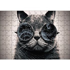 Cakapuzzle Matematik İşlemli Gözlüklü Kedi 120 Parça Ahşap Puzzle
