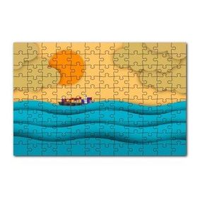 Cakapuzzle Mavi Dalgalar Yük Gemisi Güneş ve Bulutlar 120 Parça Ahşap Puzzle