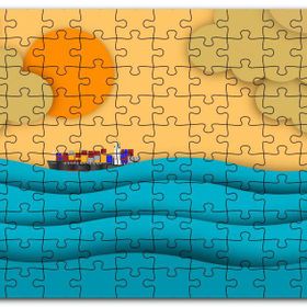Cakapuzzle Mavi Dalgalar Yük Gemisi Güneş ve Bulutlar Mdf 1000 Parça Puzzle