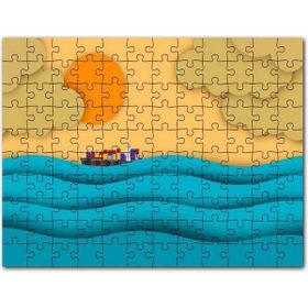 Cakapuzzle Mavi Dalgalar Yük Gemisi Güneş ve Bulutlar Mdf 1000 Parça Puzzle