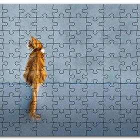 Cakapuzzle Mavi Duvar Önündeki Sarı Kedi Mdf 120 Parça Puzzle