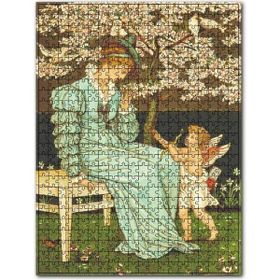 Cakapuzzle Mavi Elbiseli Kadın ve Eros Ahşap 255 Parça Puzzle