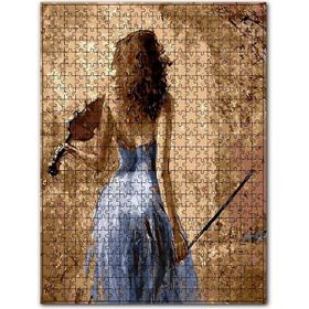 Cakapuzzle Mavi Elbiseli Kemancı Kadın Ahşap 1000 Parça Puzzle