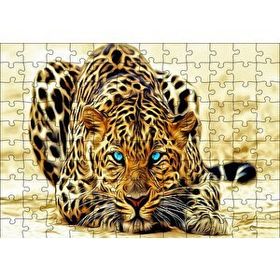 Cakapuzzle Mavi Gözlü Leopar İllüstrasyon 120 Parça Ahşap Puzzle