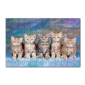 Cakapuzzle Mavi Zeminde Oturan Sarmanlar ve Tekir 120 Parça Ahşap Puzzle