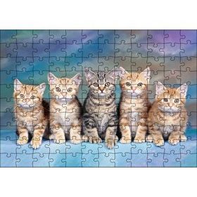 Cakapuzzle Mavi Zeminde Oturan Sarmanlar ve Tekir 120 Parça Ahşap Puzzle