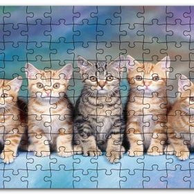 Cakapuzzle Mavi Zeminde Oturan Sarmanlar ve Tekir Mdf 120 Parça Puzzle