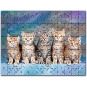 Cakapuzzle Mavi Zeminde Oturan Sarmanlar ve Tekir Mdf 120 Parça Puzzle