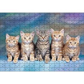 Cakapuzzle Mavi Zeminde Oturan Sarmanlar ve Tekir Mdf 255 Parça Puzzle