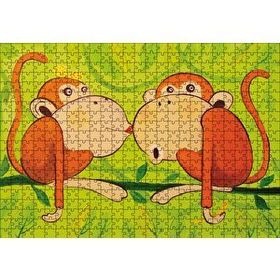 Cakapuzzle Maymunlar Aşk Öpücüğü 120 Parça Ahşap Puzzle