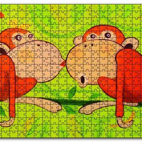 Cakapuzzle Maymunlar Aşk Öpücüğü Mdf 120 Parça Puzzle