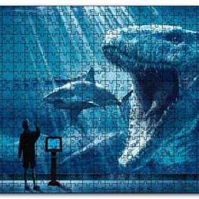 Cakapuzzle Megalodon Büyük Beyaz Köpekbalığı ve İnsan Mdf 120 Parça Puzzle