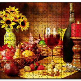 Cakapuzzle Meya Çiçek Şarap Kuruyemiş Görseli Mdf 120 Parça Puzzle