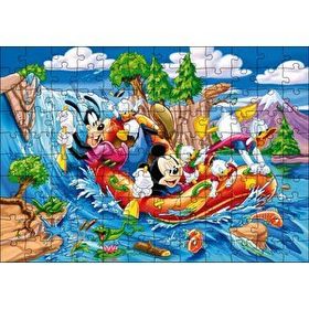Cakapuzzle Mickey Mouse Donald Duck ve Nehirde Yelkenli Mdf 120 Parça Puzzle