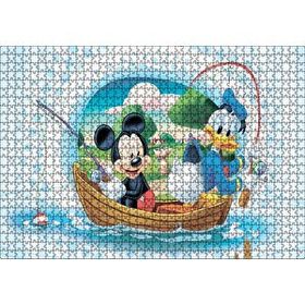 Cakapuzzle Mickey Mouse ve Donald Duck Tekne Balık Tutma Mdf 1000 Parça Puzzle