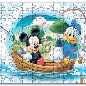 Cakapuzzle Mickey Mouse ve Donald Duck Tekne Balık Tutma Mdf 120 Parça Puzzle