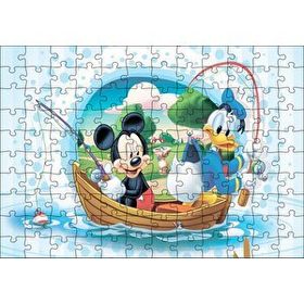 Cakapuzzle Mickey Mouse ve Donald Duck Tekne Balık Tutma Mdf 120 Parça Puzzle