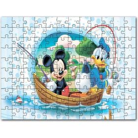 Cakapuzzle Mickey Mouse ve Donald Duck Tekne Balık Tutma Mdf 255 Parça Puzzle