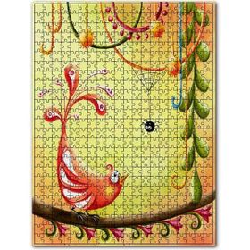Cakapuzzle Minyatür Boyama Daldaki Kuş ve Örümcek Ahşap 255 Parça Puzzle