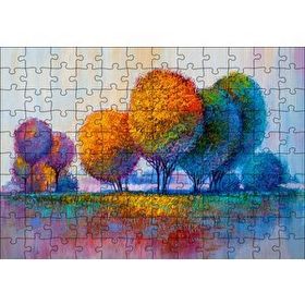 Cakapuzzle Modern Sanat Renkli Ağaç Doğa Görseli 120 Parça Ahşap Puzzle