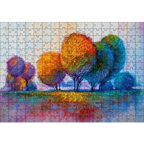 Cakapuzzle Modern Sanat Renkli Ağaç Doğa Görseli 120 Parça Ahşap Puzzle