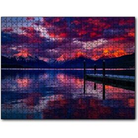 Cakapuzzle Mor Bulutlar Günbatımı Göl ve İskeledeki Adam Mdf 120 Parça Puzzle