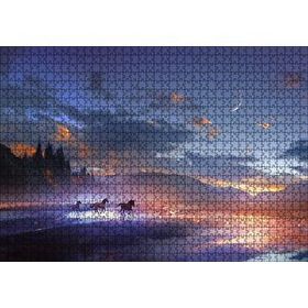 Cakapuzzle Mor Bulutlu Gökler ve Göl Kıyısında Koşan Atlar 120 Parça Ahşap Puzzle