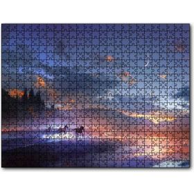 Cakapuzzle Mor Bulutlu Gökler ve Göl Kıyısında Koşan Atlar Mdf 500 Parça Puzzle
