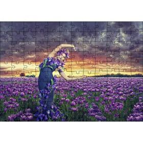 Cakapuzzle Mor Laleler Mor Elbiseli Kadın Mor Gökler 120 Parça Ahşap Puzzle