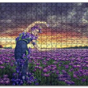 Cakapuzzle Mor Laleler Mor Elbiseli Kadın Mor Gökler Mdf 1000 Parça Puzzle