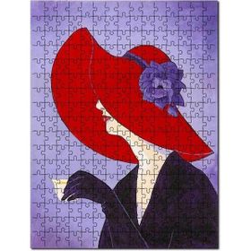 Cakapuzzle Mor Zeminde Şapkalı Kadın Görseli 120 Parça Puzzle