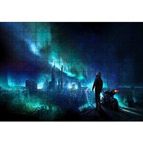 Cakapuzzle Motorcunun Gece Şehir Gökyüzü Işıkları Manzarası Mdf 120 Parça Puzzle
