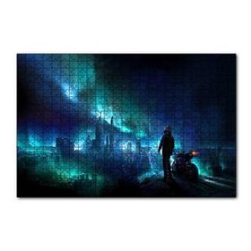 Cakapuzzle Motorcunun Gece Şehir ve Gökyüzü Işıkları Manzarası 255 Parça Puzzle