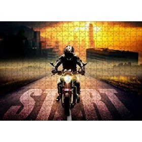 Cakapuzzle Motorsikletli Adam Günbatımı ve Gökdelenler 120 Parça Ahşap Puzzle