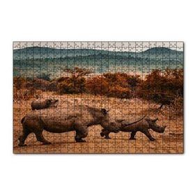 Cakapuzzle Muhteşem Boynuzlu Gergedan ve Yavrusu 120 Parça Ahşap Puzzle